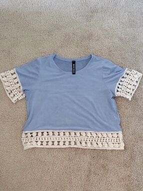 Lord and Taylor Design Lab Light Blue Crochet Trim Top